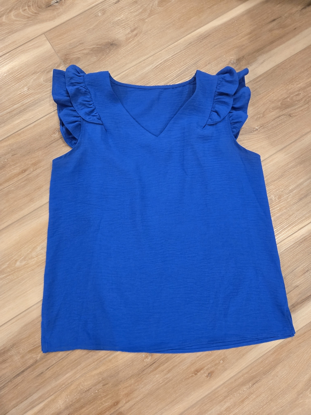 Source Unknown Royal Blue Ruffled Sleeve V-Neck Top